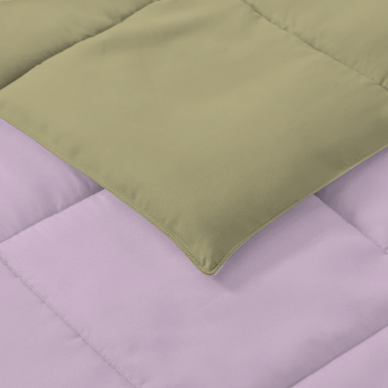 Cotton Home 3-Piece Comforter Set, 1 Reversible Comforter 220 x 240cm + 2 Pillowsham 50 x 75 + 5cm, King, Reverse Mustard/Front Light Purple