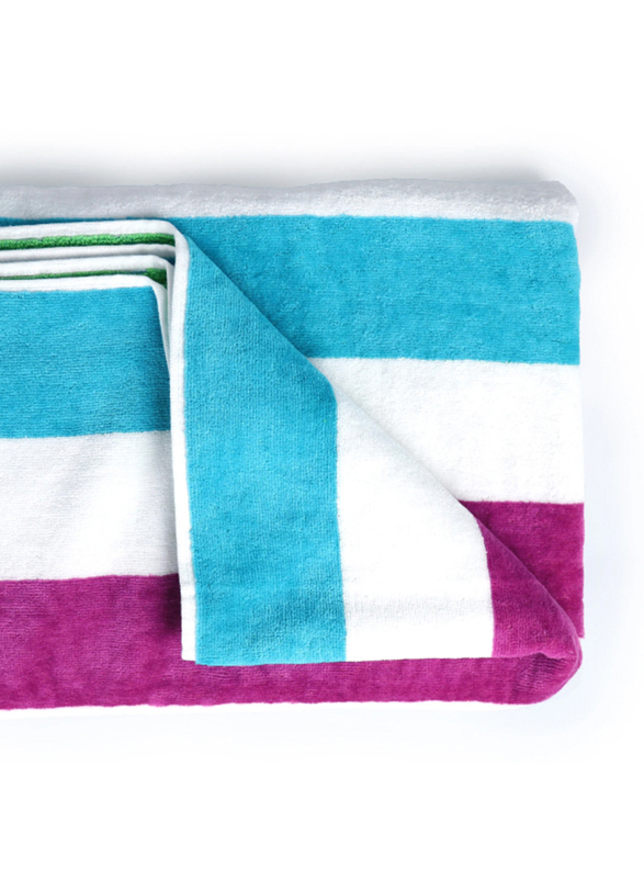 Cotton Home 100% Cotton Multistrip Reversible Wave Pool Towel, 90 x 180cm, Turquoise/Purple