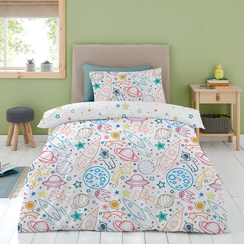 Cotton Home 2-Piece 100% Cotton Printed Galaxy Comforter Set, 1 Comforter 135x220cm + 1 Pillowcase 50x75+15cm, Multicolour