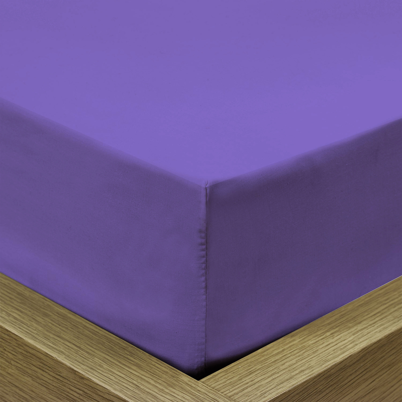 Cotton Home Super Soft Percale Weave Plain Fitted Sheet, 120 x 200 + 25cm, Violet