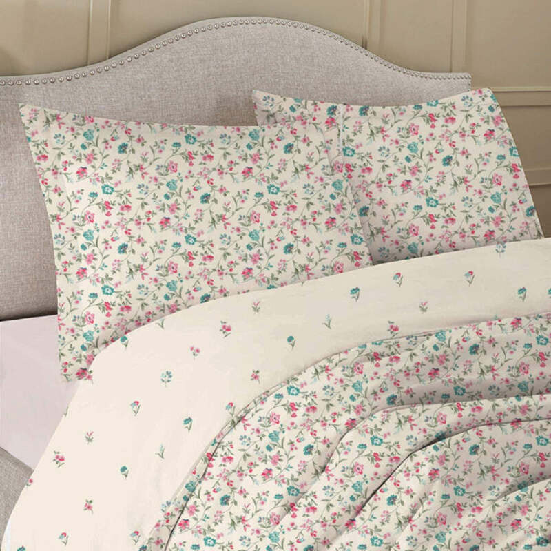 Cotton Home 3-Piece 100% Cotton Sateen 225T Floral Scroll Comforter Set, 1 Queen Comforter 200x240cm + 2 Pillowcase 50x75+15cm, Pink