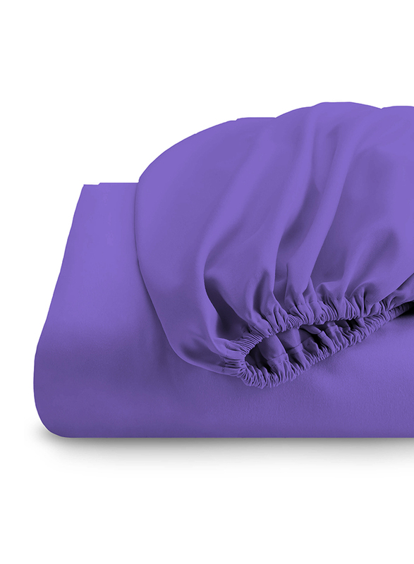 Cotton Home 3-Piece Super Soft Fitted Sheet Set, 1 Single Fitted Sheet Size 90X200+20cm + 2 Pillow Cases, Violet