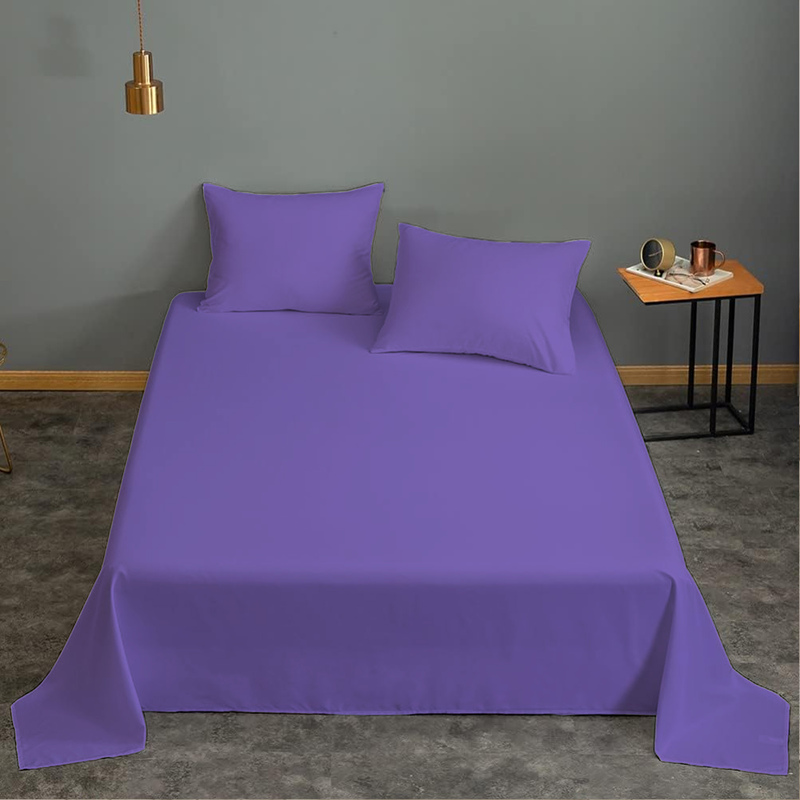 Cotton Home 3-Piece Flat Sheet Set, 1 Flat Sheet + 2 Pillow Case, Queen, Violet