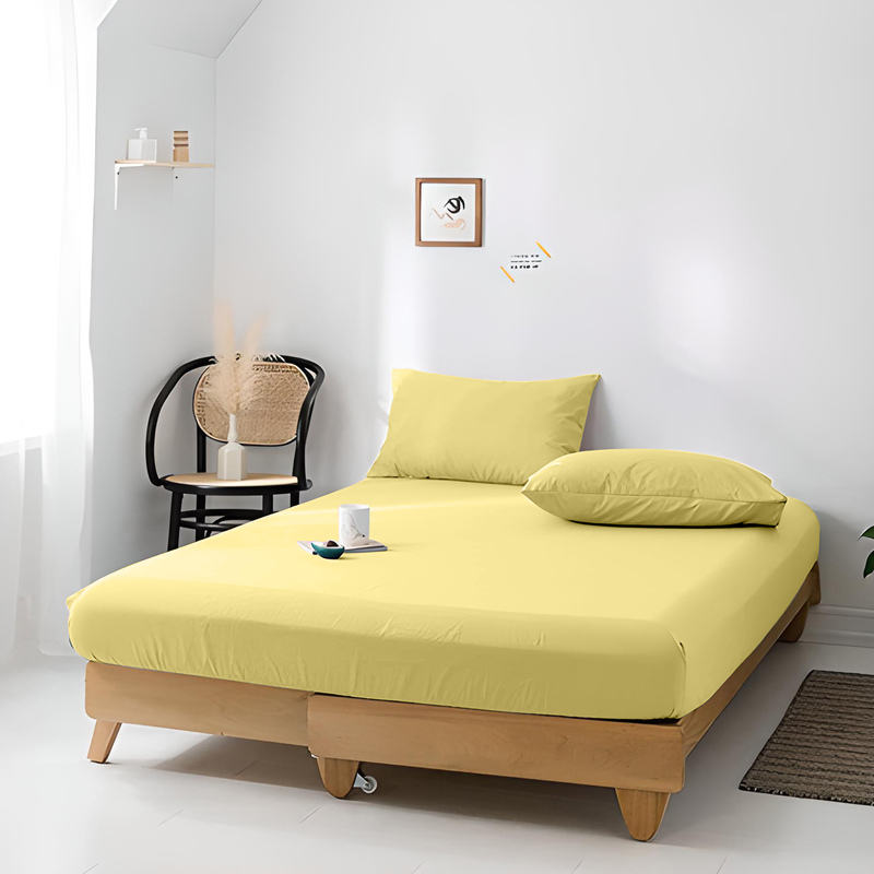 Cotton Home Jersey 3-Piece Duvet Set, 1 Duvet Cover 220 X 220cm + 2 Pillow Case 48 X 74 X 12cm, Double, Yellow