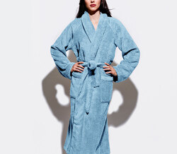 Cotton Home Bathrobe with Pockets Terry, Sky Blue