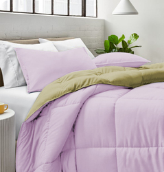 Cotton Home 3-Piece Comforter Set, 1 Reversible Comforter 220 x 240cm + 2 Pillowsham 50 x 75 + 5cm, King, Reverse Mustard/Front Light Purple