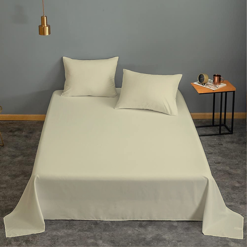 Cotton Home 3-Piece Flat Sheet Set, 1 Flat Sheet + 2 Pillow Case, Single, Beige