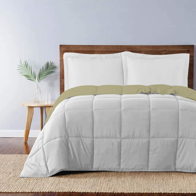 Cotton Home 3-Piece Comforter Set, 1 Reversible Comforter 220 x 240cm + 2 Pillowsham 50 x 75 + 5cm, King, Reverse Mustard/Front Beige