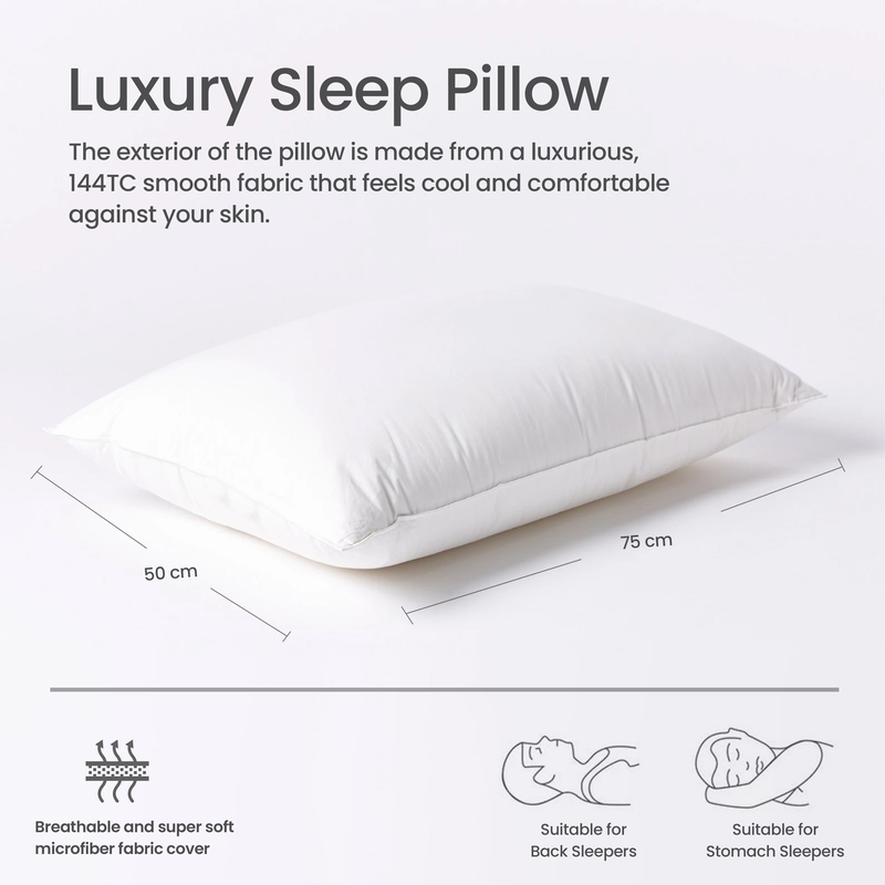Cotton Home Luxury Sleep Pillow with Self Fabric Cord, 50 x 75cm, White