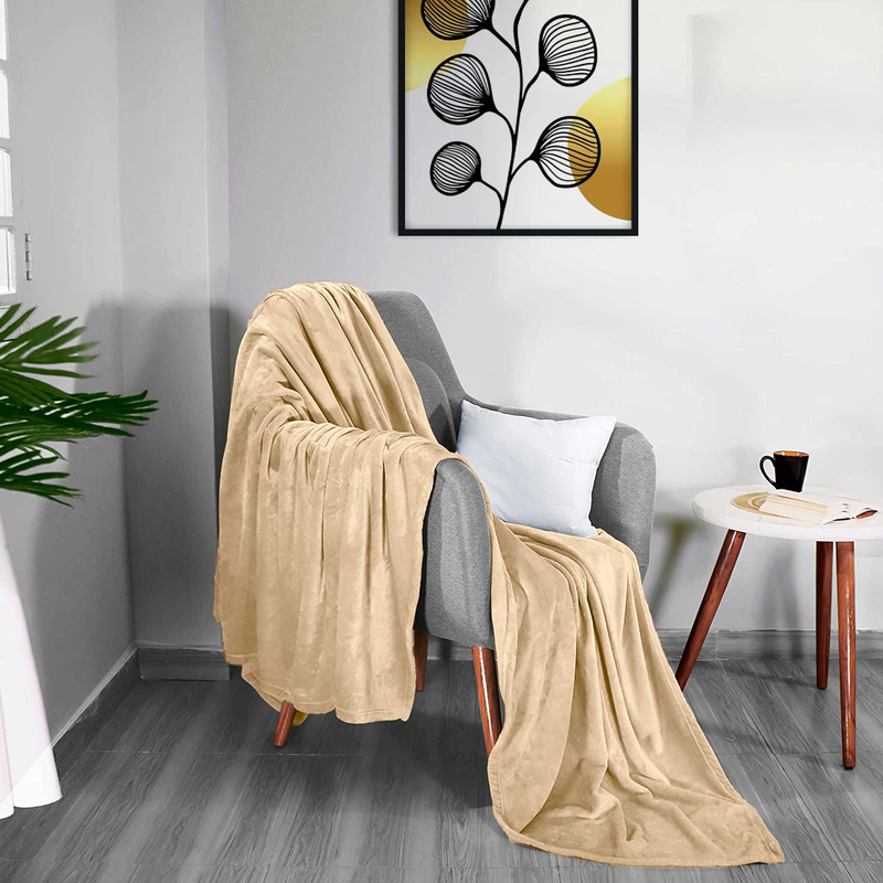 Cotton Home Microflannel Blanket, Single, 160x220cm, Beige