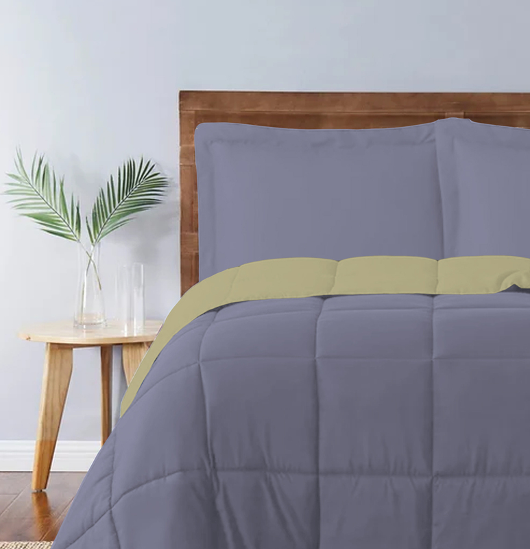 Cotton Home 3-Piece Comforter Set, 1 Reversible Comforter 220 x 240cm + 2 Pillowsham 50 x 75 + 5cm, King, Reverse Mustard/Front Silver