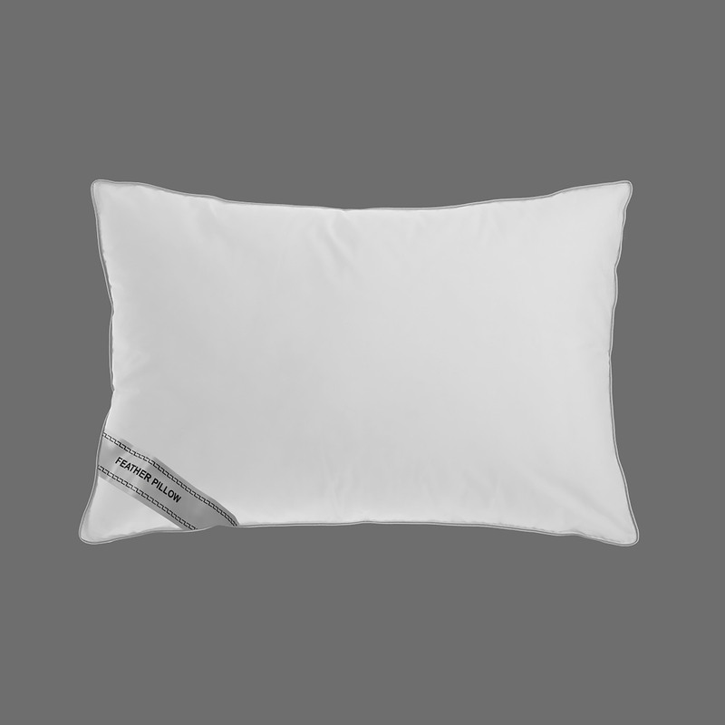 Cotton Home Downproof Feather Pillow with Grey Cord, 50x70+3cm, 1100g, White