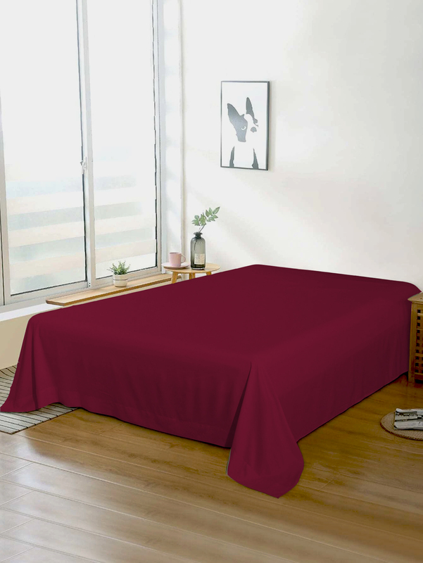 Cotton Home Super Soft Flat Sheet, 160 x 220cm, Single, Burgundy