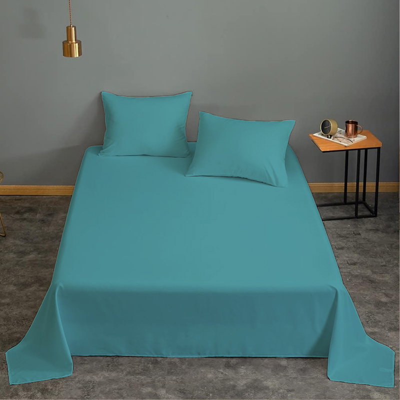 Cotton Home 3-Piece Flat Sheet Set, 1 Flat Sheet + 2 Pillow Case, King, Teal