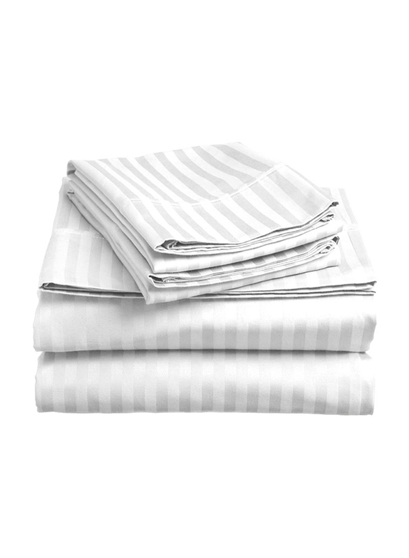 Cotton Home 6-Piece Stripe Duvet Cover, 1 Duvet Cover, 1 Fitted Sheet, 2 Pillow Covers, 2 Pillow Cases, Queen, White