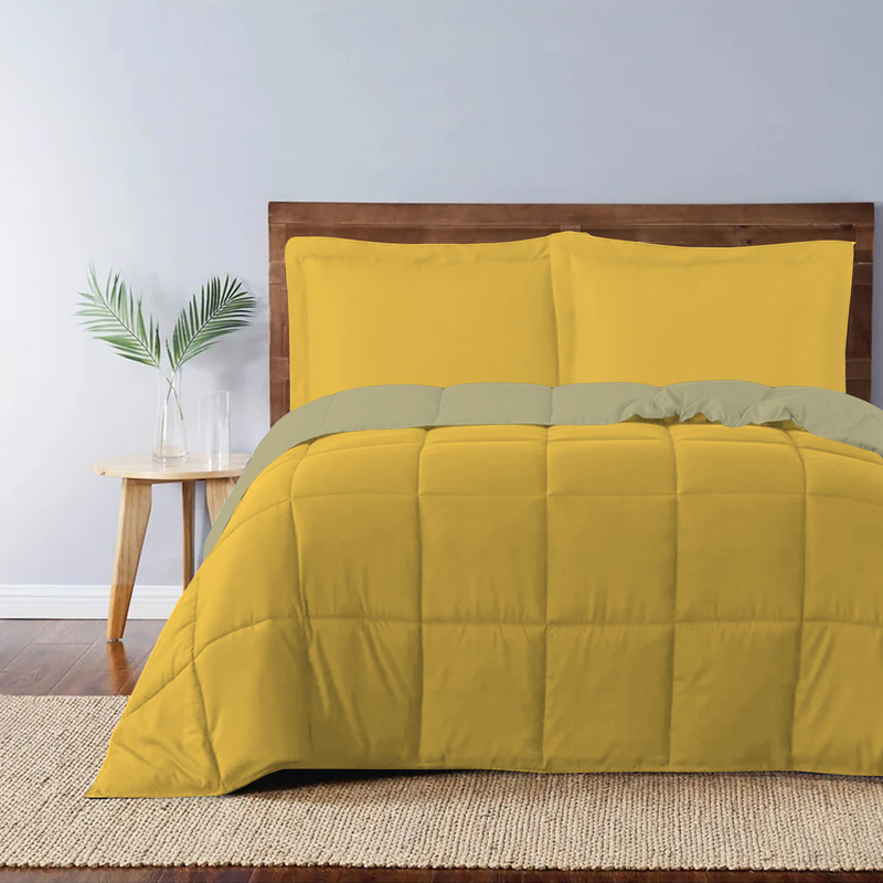Cotton Home 3-Piece Comforter Set, 1 Reversible Comforter 220 x 240cm + 2 Pillowsham 50 x 75 + 5cm, King, Reverse Mustard/Front Golden