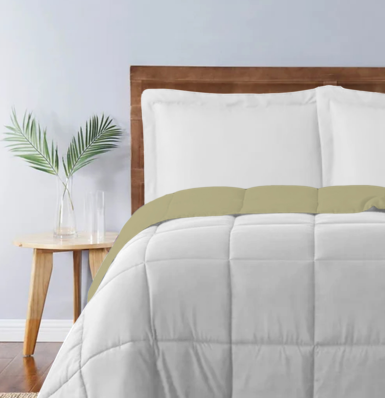 Cotton Home 3-Piece Comforter Set, 1 Reversible Comforter 220 x 240cm + 2 Pillowsham 50 x 75 + 5cm, King, Reverse Mustard/Front Beige
