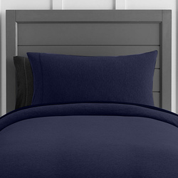Cotton Home Jersey 3-Piece Duvet Set, 1 Duvet Cover 200 X 200cm + 2 Pillow Case 48 X 74 X 12cm, Super King, Navy Blue