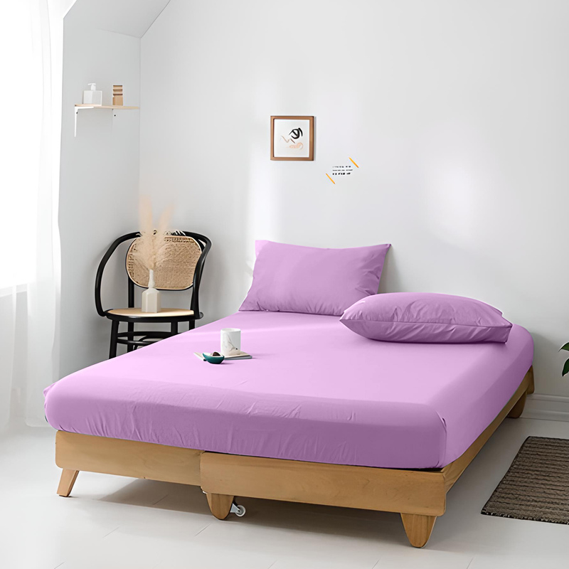 Cotton Home 3-Piece Jersey Fitted Sheet Set, 1 Fitted Sheet 160 x 200 x 30 + 2 Pillow Case 48 x 74 x 12cm, Queen, Purple