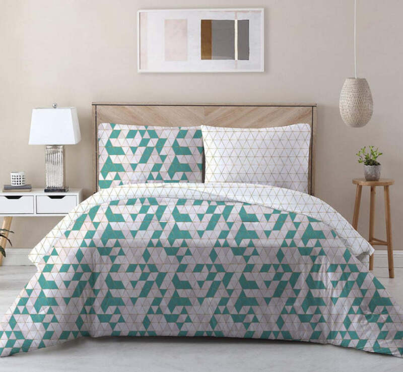 Cotton Home 3-Piece 100% Cotton Sateen 225T Sparkle Printed Comforter Set, 1 King Comforter 240x260 + 2 Pillowcase 50x75+15cm, Teal