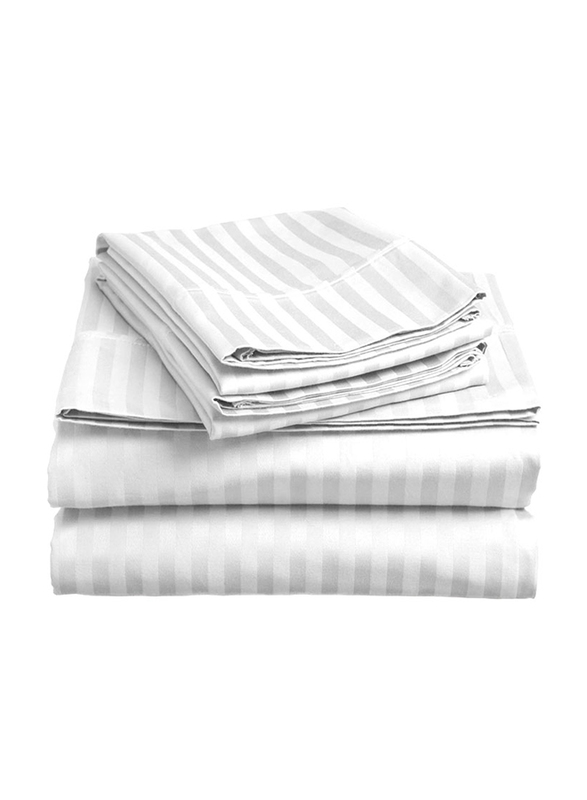 Cotton Home 6-Piece Stripe Duvet Cover, 1 Duvet Cover, 1 Fitted Sheet, 2 Pillow Covers, 2 Pillow Cases, King, White
