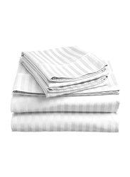 Cotton Home 6-Piece Stripe Duvet Cover, 1 Duvet Cover, 1 Fitted Sheet, 2 Pillow Covers, 2 Pillow Cases, King, White