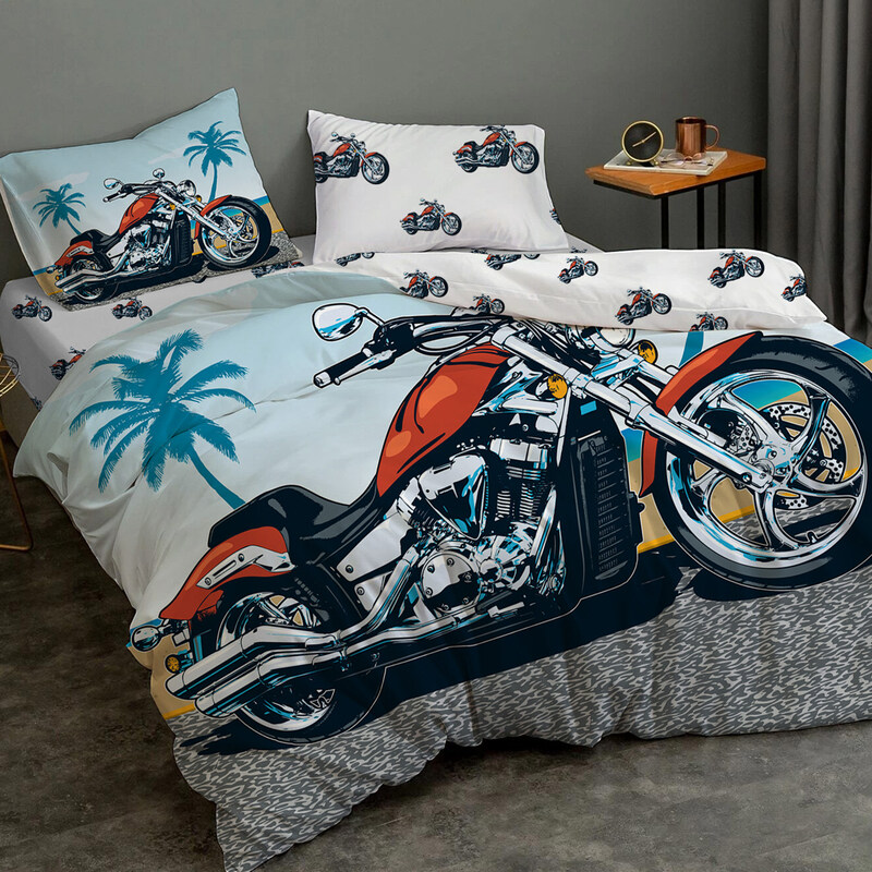 

Cotton Home 3-Pieces Motorcycle Print Duvet Cover Set for Kids, 160 x 220cm, Printed