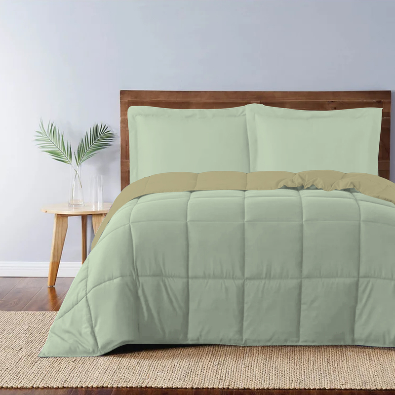 Cotton Home 3-Piece Comforter Set, 1 Reversible Comforter 220 x 240cm + 2 Pillowsham 50 x 75 + 5cm, King, Reverse Mustard/Front Mint