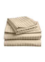 Cotton Home 6-Piece Stripe Duvet Cover, 1 Duvet Cover, 1 Fitted Sheet, 2 Pillow Covers, 2 Pillow Cases, King, Light Brown