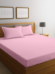 Cotton Home 3-Piece Super Soft Fitted Sheet Set, 1 Fitted Sheet + 2 Pillow Case, Double, Pink