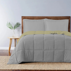 Cotton Home 3-Piece Comforter Set, 1 Reversible Comforter 220 x 240cm + 2 Pillowsham 50 x 75 + 5cm, King, Reverse Mustard/Front Grey