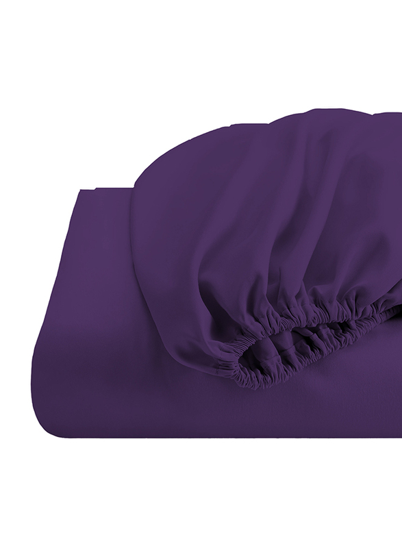 Cotton Home Super Soft Fitted Sheet, 180 x 200 + 30cm, Dark Purple