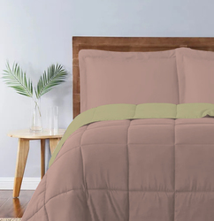 Cotton Home 3-Piece Comforter Set, 1 Reversible Comforter 220 x 240cm + 2 Pillowsham 50 x 75 + 5cm, King, Reverse Mustard/Front Muave
