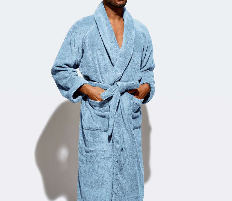 Cotton Home Bathrobe with Pockets Terry, Sky Blue