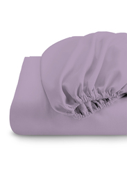Cotton Home Super Soft Percale Weave Plain Fitted Sheet, 160 x 200 + 30cm, Lilac