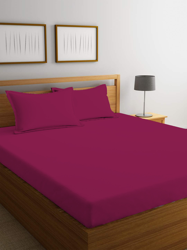 Cotton Home 3-Piece Super Soft Fitted Sheet Set, 1 Single Fitted Sheet Size 90X200+20cm + 2 Pillow Cases, Burgundy