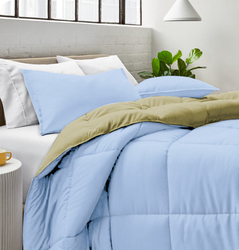 Cotton Home 3-Piece Comforter Set, 1 Reversible Comforter 220 x 240cm + 2 Pillowsham 50 x 75 + 5cm, King, Reverse Mustard/Front Blue