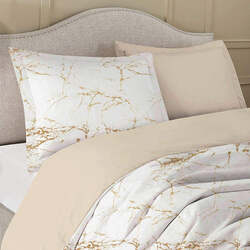 Cotton Home 3-Piece 100% Cotton Sateen 225T Marble Printed Comforter Set, 1 King Comforter 240x260 + 2 Pillowcase 50x75+15cm, Gold