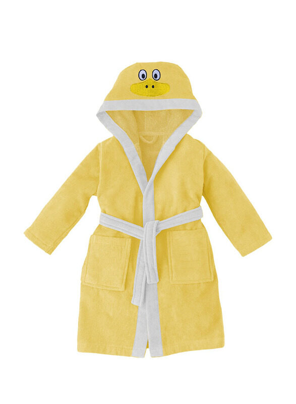 

Cotton Home Duck Embroidered Bathrobe for Kids with Hood and Tie Up Belight, 4-6 Years, Yellow