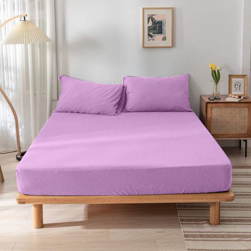 Cotton Home 3-Piece Jersey Fitted Sheet Set, 1 Fitted Sheet 200 x 200 x 30 + 2 Pillow Case 48 x 74 x 12cm, Super King, Purple