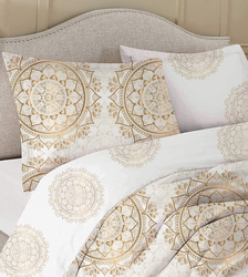 Cotton Home 3-Piece 100% Cotton Sateen 225T Festive Printed Comforter Set, 1 Queen Comforter 200x240 + 2 Pillowcase 50x75+15cm, Gold