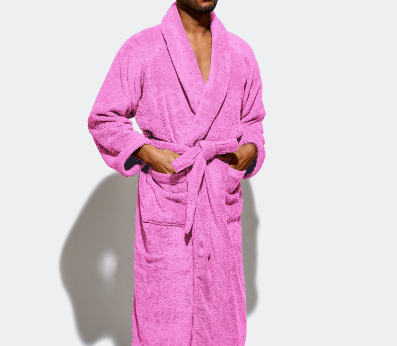 Cotton Home Bathrobe with Pockets Terry, Rose Pink