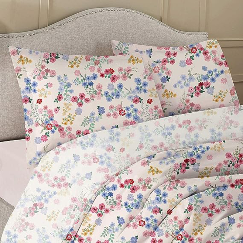 Cotton Home 3-Piece 100% Cotton Sateen 225T Floral Disty Comforter Set, 1 Queen Comforter 200x240cm + 2 Pillowcase 50x75+15cm, Red