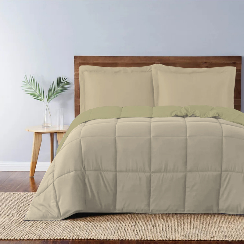 Cotton Home 3-Piece Comforter Set, 1 Reversible Comforter 220 x 240cm + 2 Pillowsham 50 x 75 + 5cm, King, Reverse Mustard/Front Metallic Blue