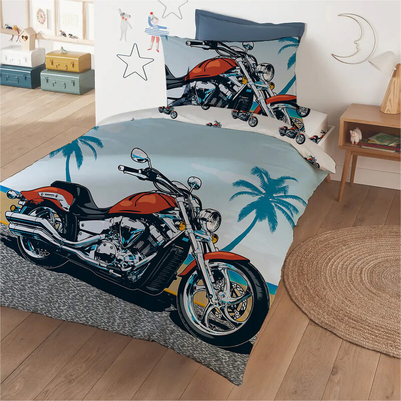 

Cotton Home 3-Pieces Motorcycle Print Duvet Cover Set for Kids, 135 x 220cm, Printed