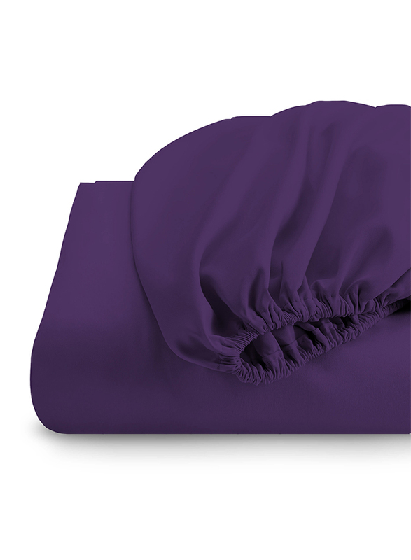 Cotton Home Super Soft Fitted Sheet, 160 x 200 + 30cm, Dark Purple