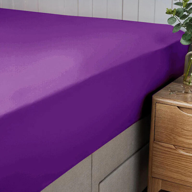 

Cotton Home Fitted Sheet 100% Cotton, 180 x 200 + 30cm, Dark Purple