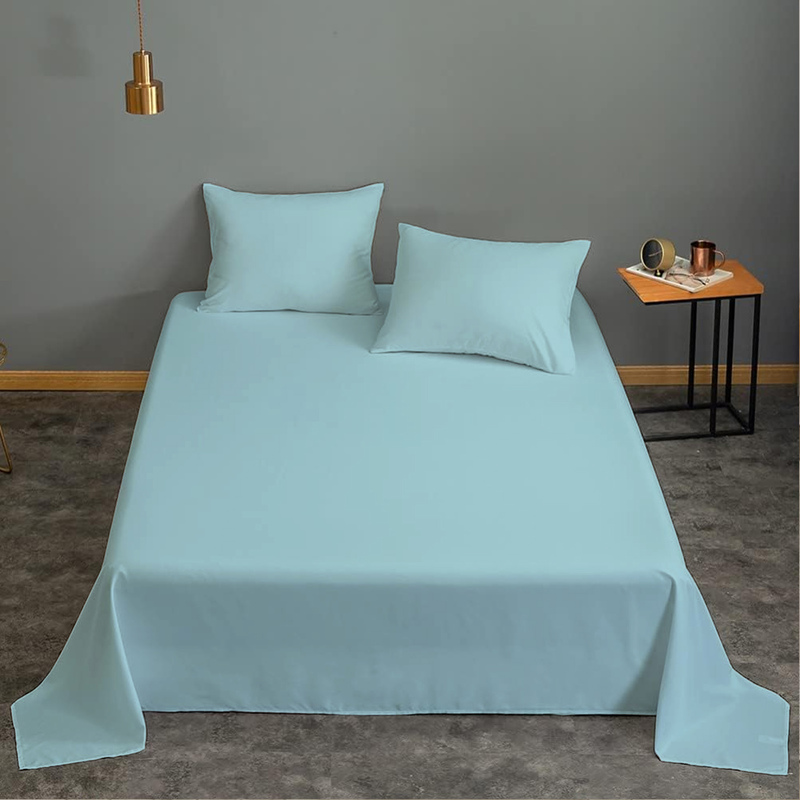 Cotton Home 3-Piece Flat Sheet Set, 1 Flat Sheet + 2 Pillow Case, Queen, Sky Blue