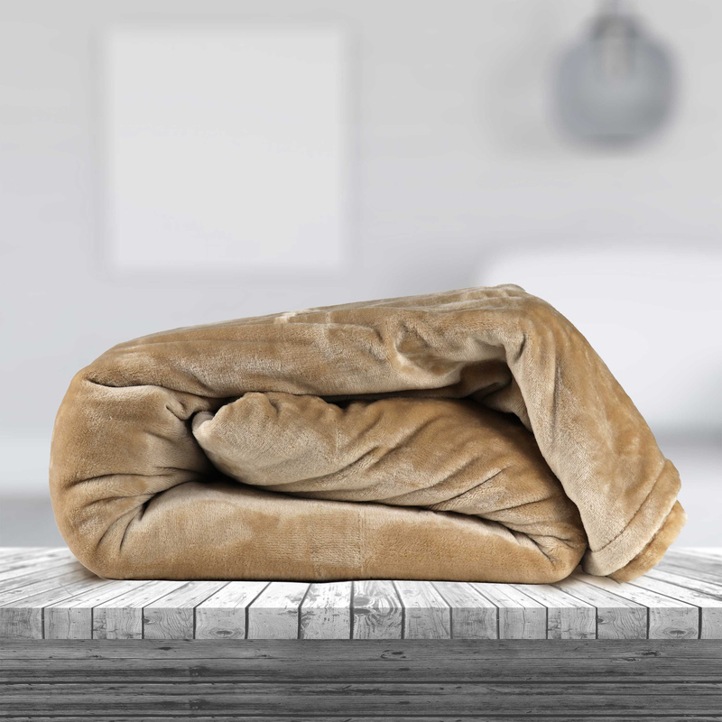 Cotton Home Microflannel Blanket, Single, 160x220cm, Beige