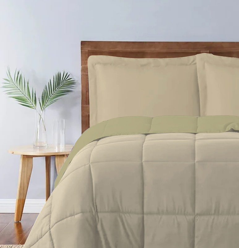 Cotton Home 3-Piece Comforter Set, 1 Reversible Comforter 220 x 240cm + 2 Pillowsham 50 x 75 + 5cm, King, Reverse Mustard/Front Metallic Blue